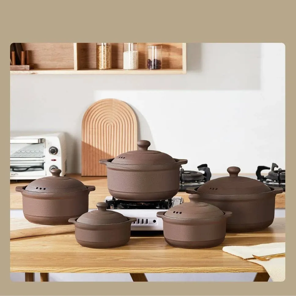 Natural Terracotta Casserole with Lids Clay Pots for Cooking, Unglazed Earthenware Rice Pots (T5-4.7QT)