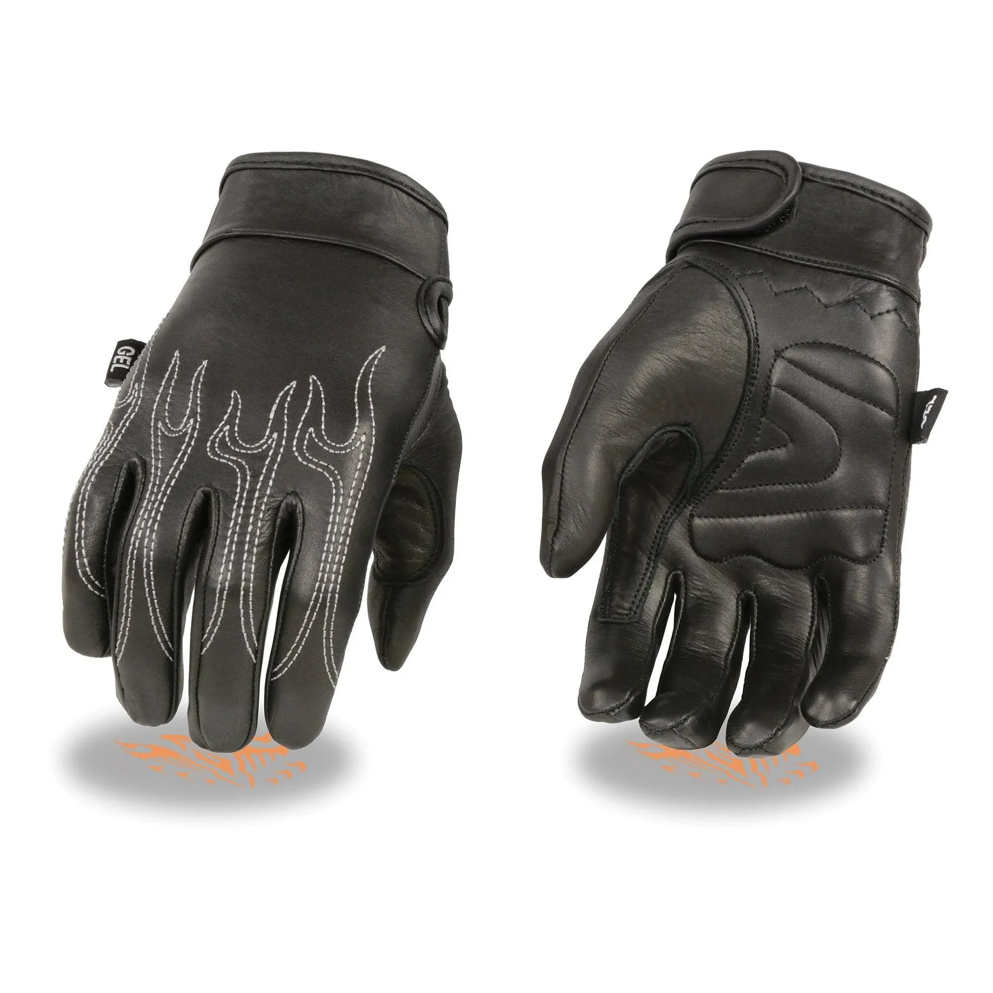 Milwaukee Leather SH820 Men's 'White Flames' Leather Cruising Gloves with Gel ...