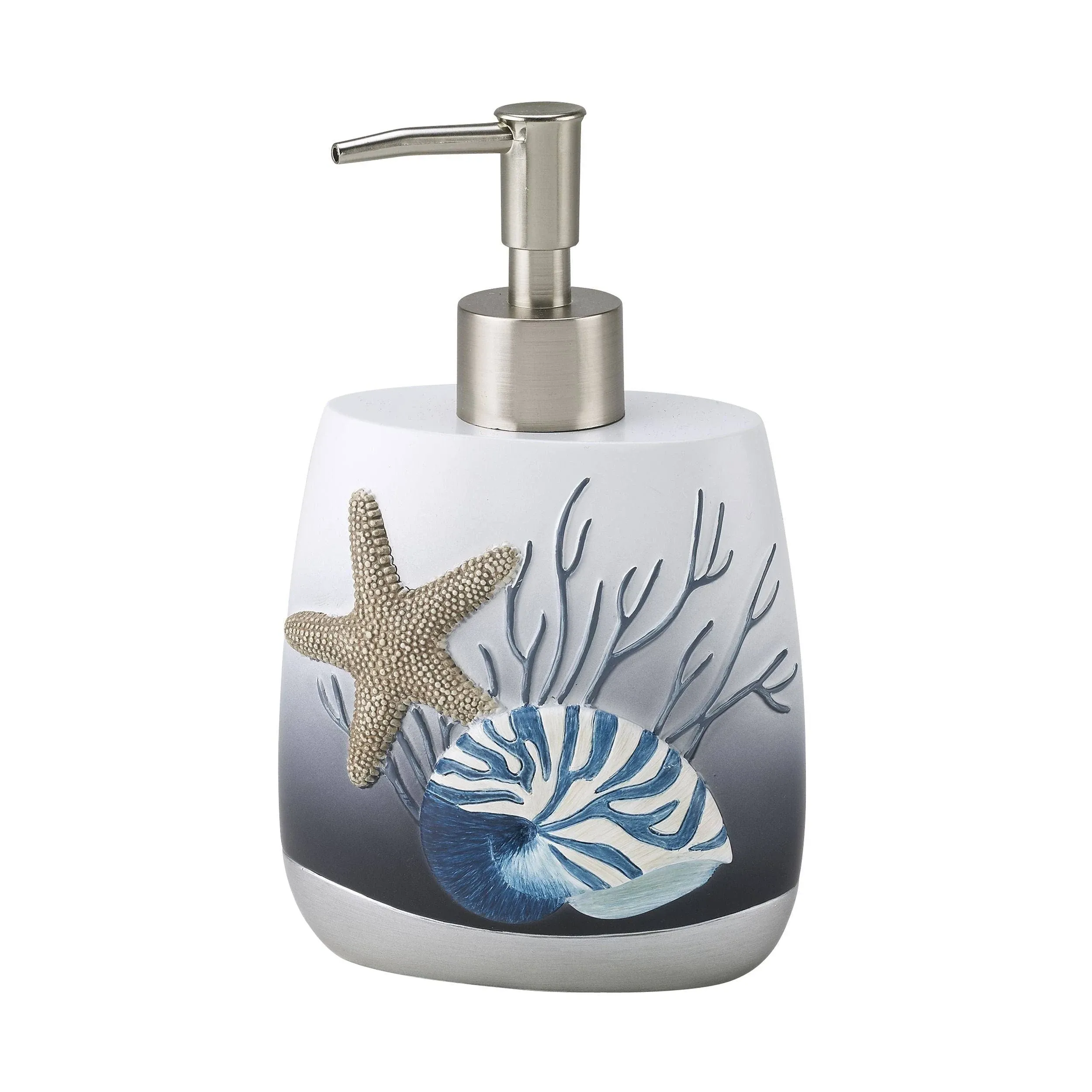 New Avanti Home Seashells Resin Lotion Soap Dispenser &amp; Shower curtain Hooks