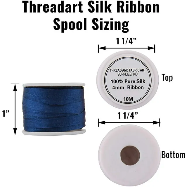 Threadart 2mm Silk Ribbon Set - Blue Shades - Five Spool Collection - 100% Pure Silk Ribbon - 10m (11yd) Spools - 55 Yards of Ribbon