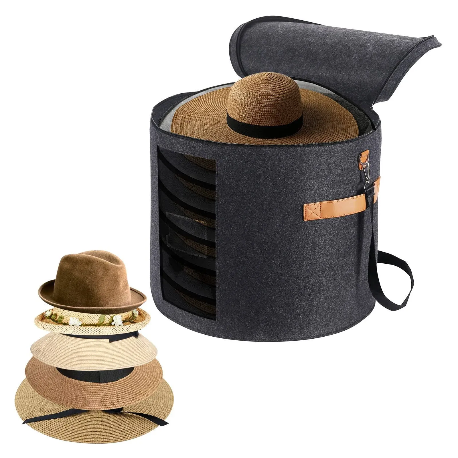 Ohiyoo Hat Box Hat Storage Box with Lid 19'' Hat Storage Boxes for Women & Men Large Round Hat Boxes for Storage Foldable Felt Hat Boxes with Lids