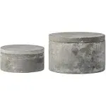 Grey Round Decorative Cement Lids Boxes, 2 Pc. Bloomingville Set.