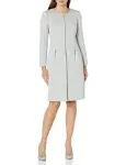 Le Suit Women's Textured Jacquard Long Jewel Neck Jacket and Sheath Dress, Platinum