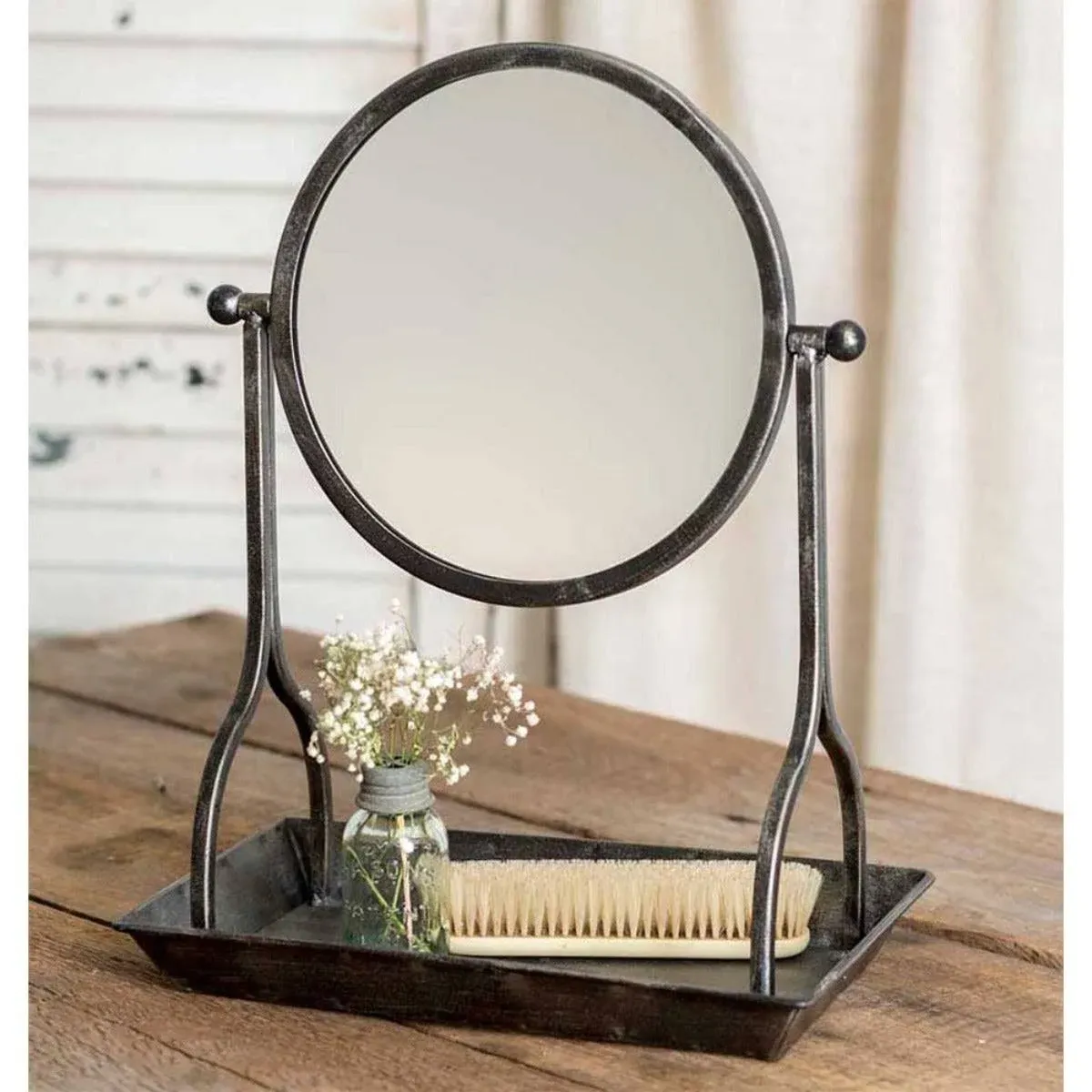 Vanity Tray with Round Mirror