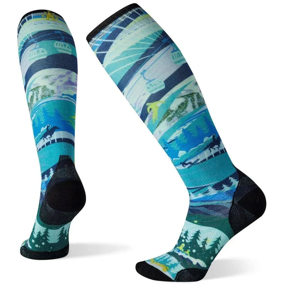 Smartwool Women's Ski Zero Cushion Skication Print OTC Socks Neptune Blue / S