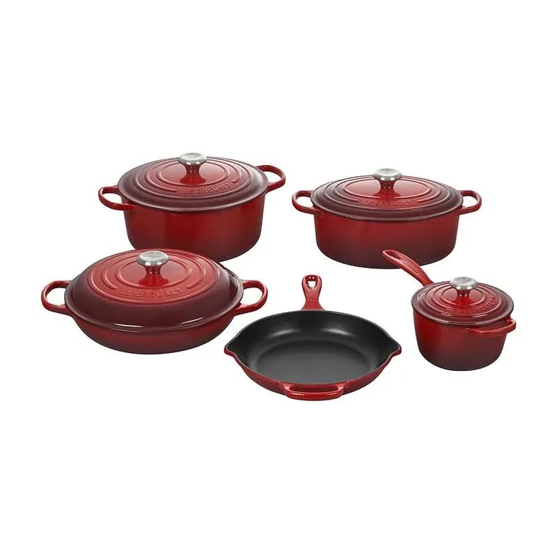 Le Creuset Signature Cast Iron Cookware Set - 9 Piece (Cerise)