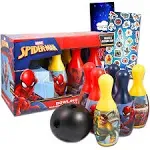 Spiderman Bowling Games Activities Bundle for Toddlers, Kids - 3 Pc Marvel Superhero Bowling Set with Stickers, and More (Spiderman Playset)