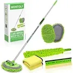 Wontolf 62'' Car Wash Brush with Long Handle Chenille Microfiber Car Wash Mop Mitt Wheel Brush Car Cleaning Kit Windshield Window Squeegee