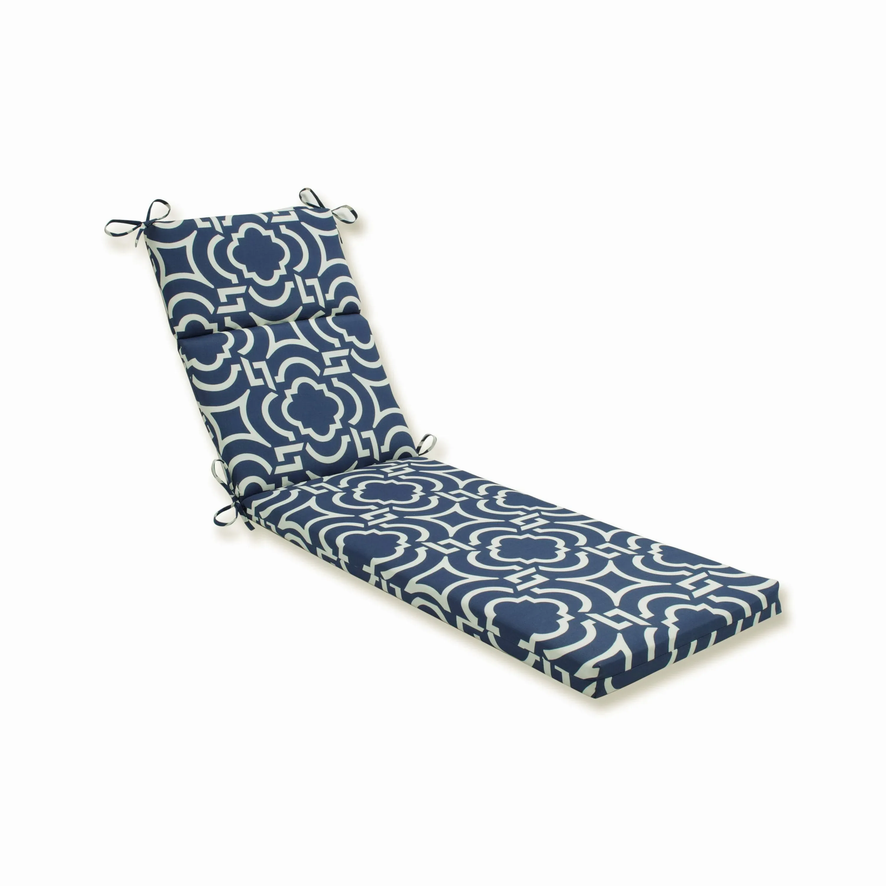 Pillow Perfect Trellis Outdoor Patio Chaise Lounge Cushion, Plush Fiber Fill, Weather, and Fade Resistant, Split Back - 72.5" x 21", Blue/White Carmody, 1 Count