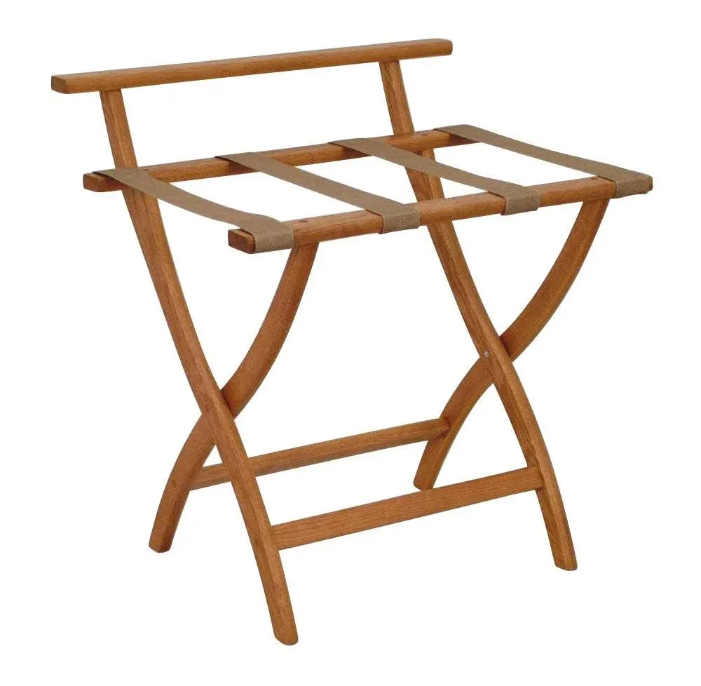 Wooden Mallet WallSaver Luggage Rack Tan Webbing Medium Oak Finish