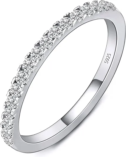 FCINOS Half Eternity Ring for Women, S925 Moissanite Stackable Engagement Ring ...