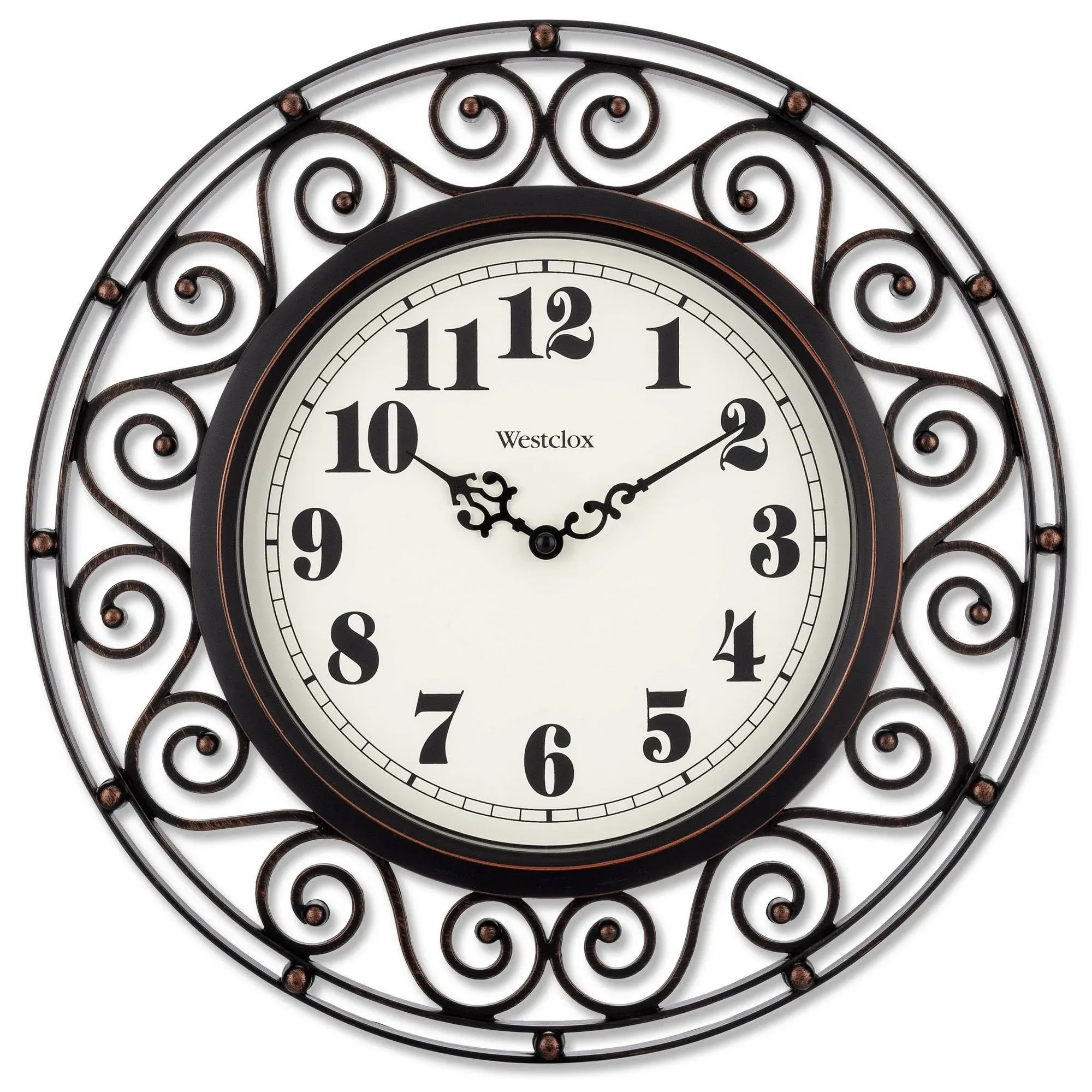 Westclox Wrought Iron Style Bronze Analog Quartz Accuracy 12&#034; Round Wall Clock