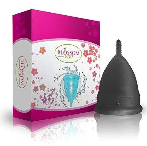Blossom Menstrual Cup, Reusable Silicone Cups (Large, Black)