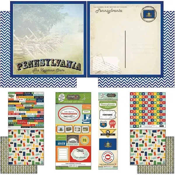 Scrapbook Customs Themed Paper and Stickers Scrapbook Kit, Pennsylvania Vintage