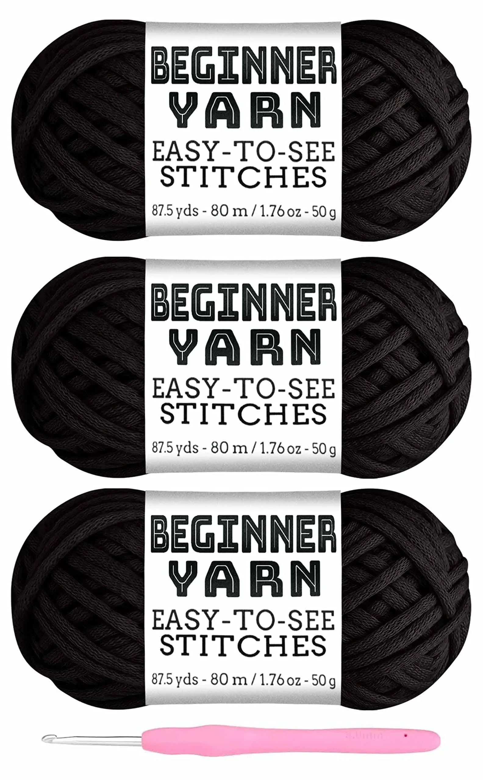 3x50g Beginners Black Yarn, 260 Yards Black Yarn for Crocheting Knitting, Easy-to-See Stitches, Worsted Medium #4, Chunky Thick Cotton Nylon Blend Yarn Yarn for Crocheting