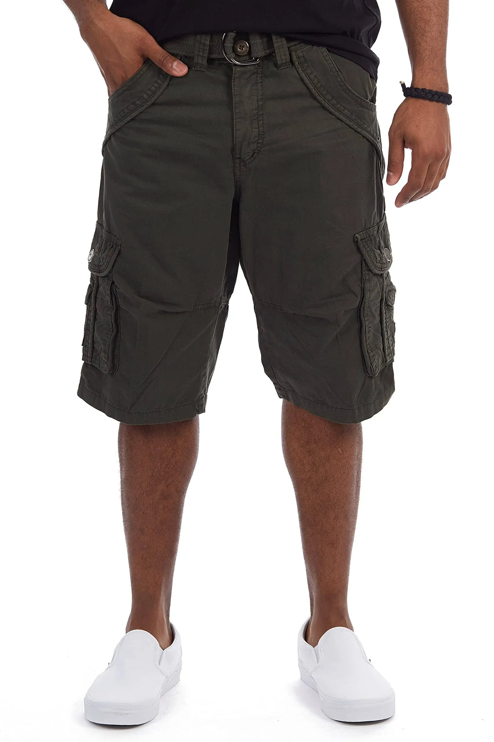 Men's Belted Double Pocket Cargo Shorts - Charcoal - Size 36