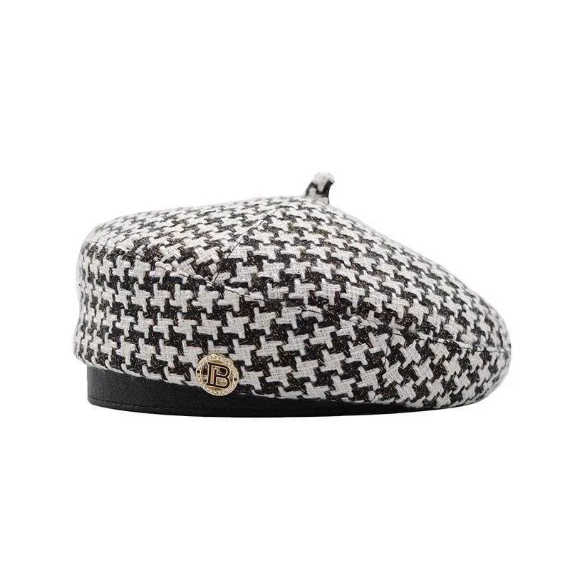 SINLOOG French Beret for Women Vintage Houndstooth Pattern Berets Spring Summer ...