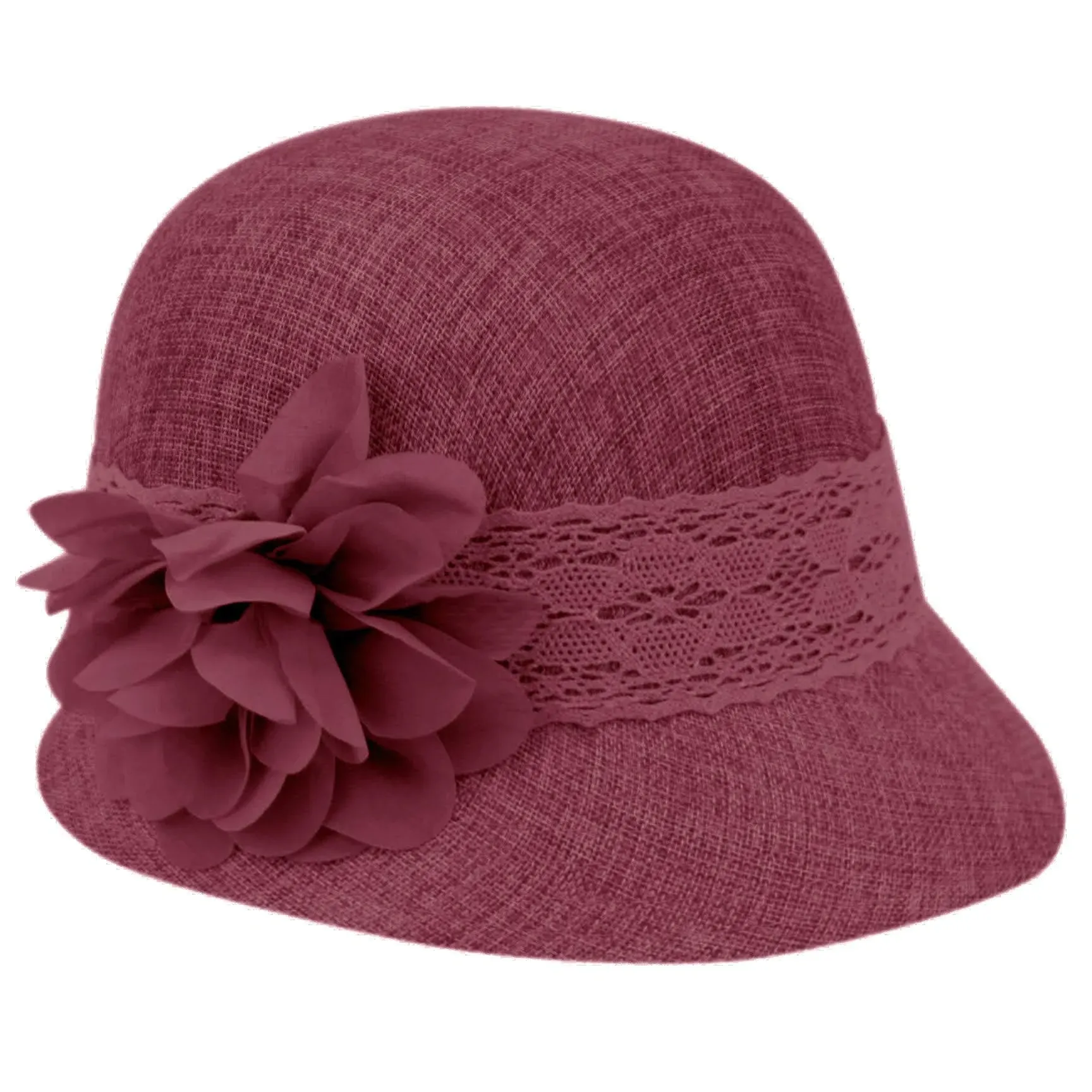 Women's Gatsby Linen Cloche Hat with Lace Band and Flower