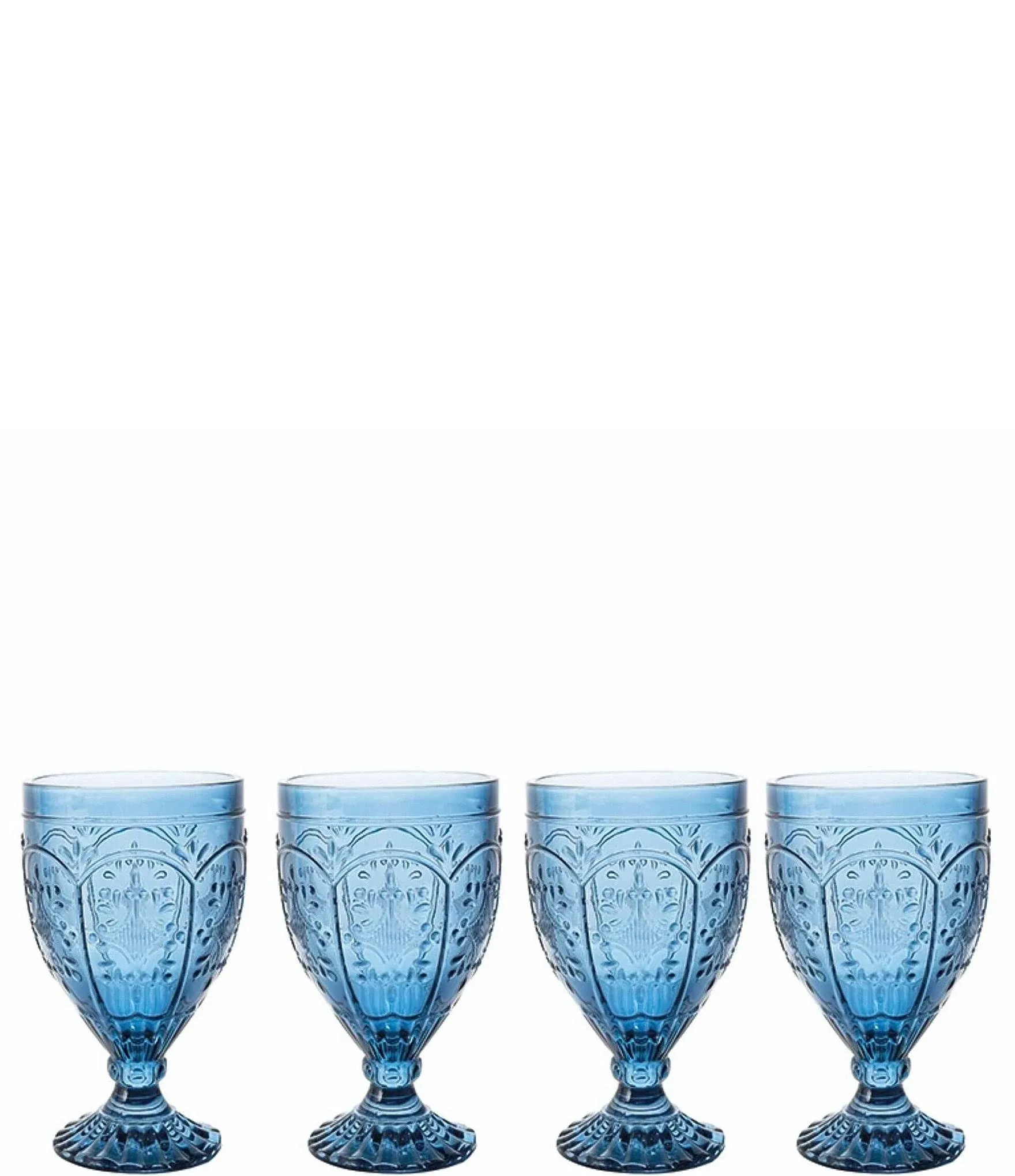 Fitz and Floyd Trestle Glassware Ornate Goblets, 4 Count (Pack of 1), Indigo