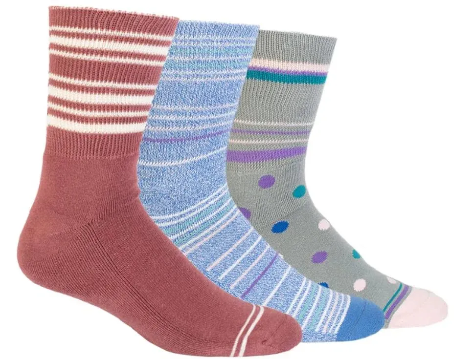 3-Pack Diabetic Socks - Rose, Blue Stripe, Grey Polka Dot ml