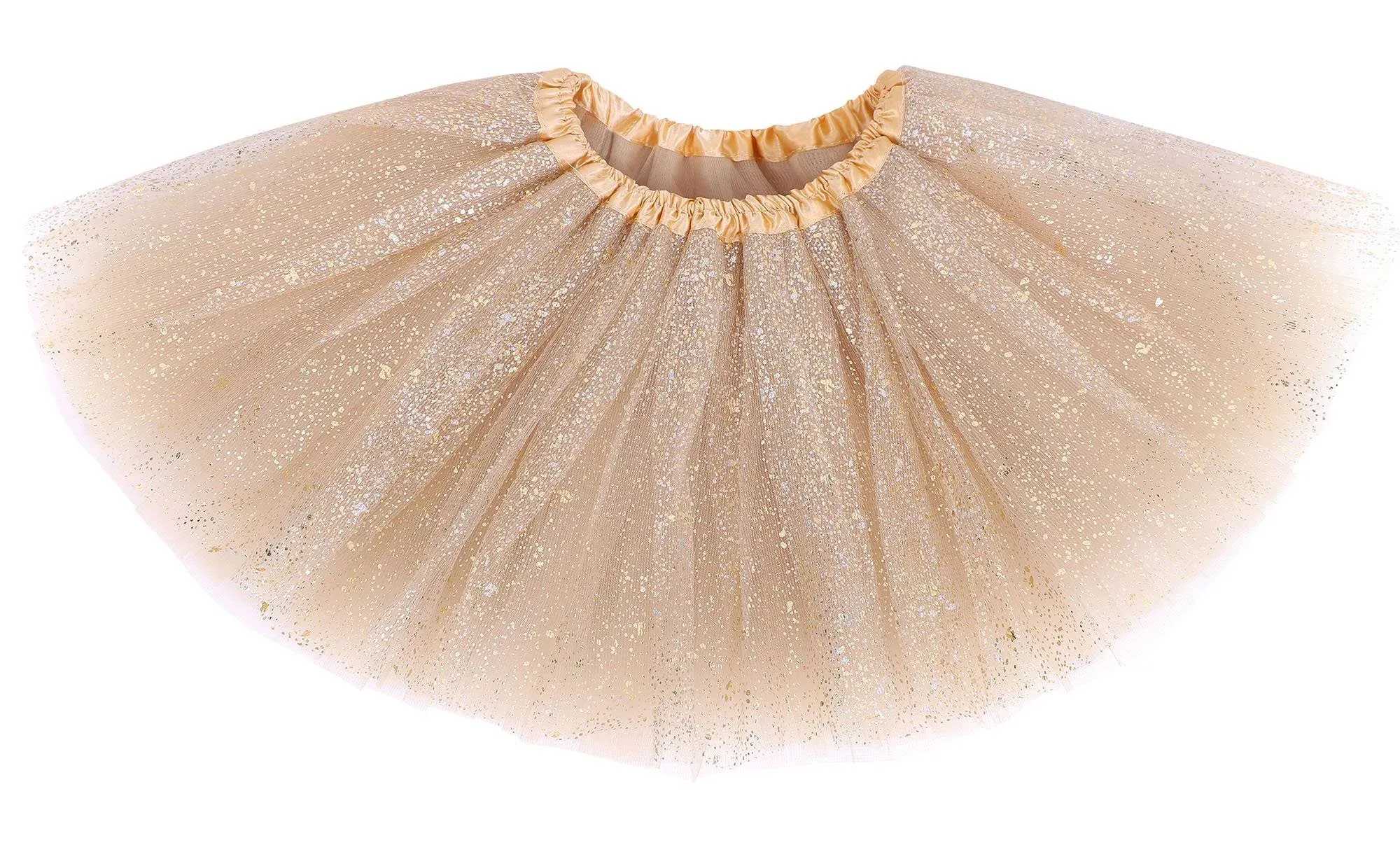 AshopZ Girls' Vintage Glitter Layered Dress-Up Tulle Tutu Skirt with Sequins - Golden