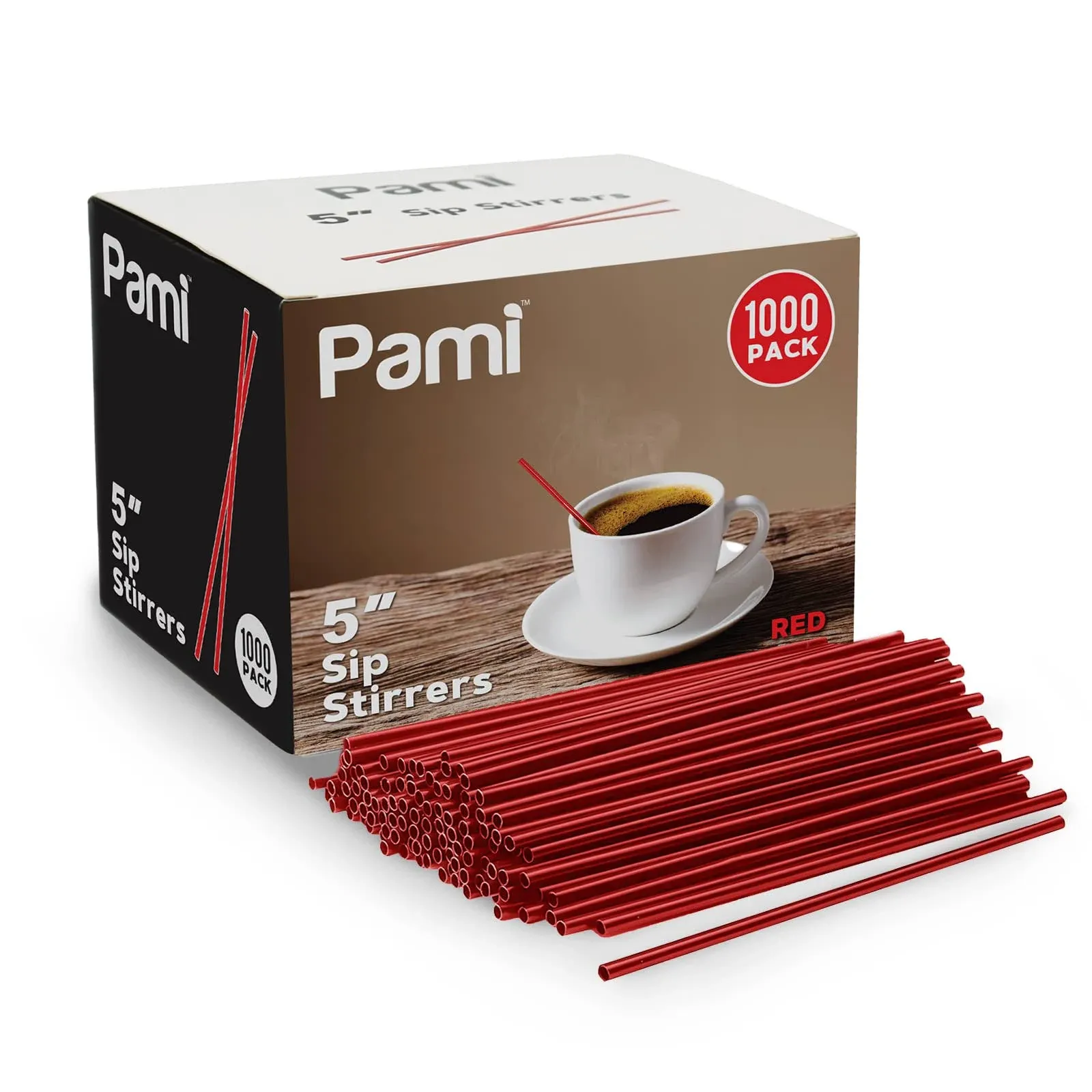 PAMI Disposable Coffee Red Sip Stirrers/Straw<wbr/>s Value Pack of One Size, 