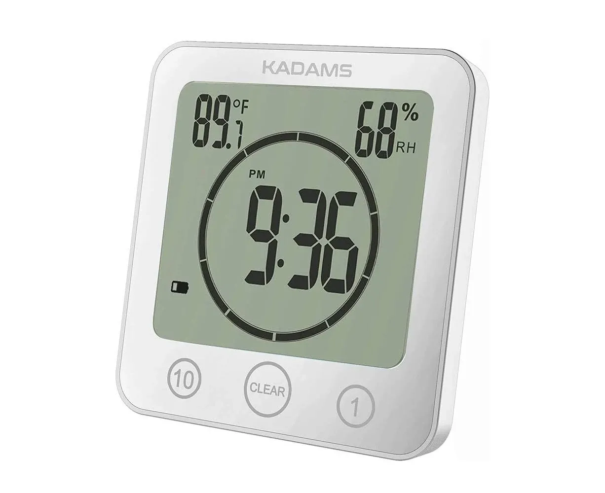 KADAMS Digital Bathroom Shower Kitchen Clock Timer with Alarm, White 