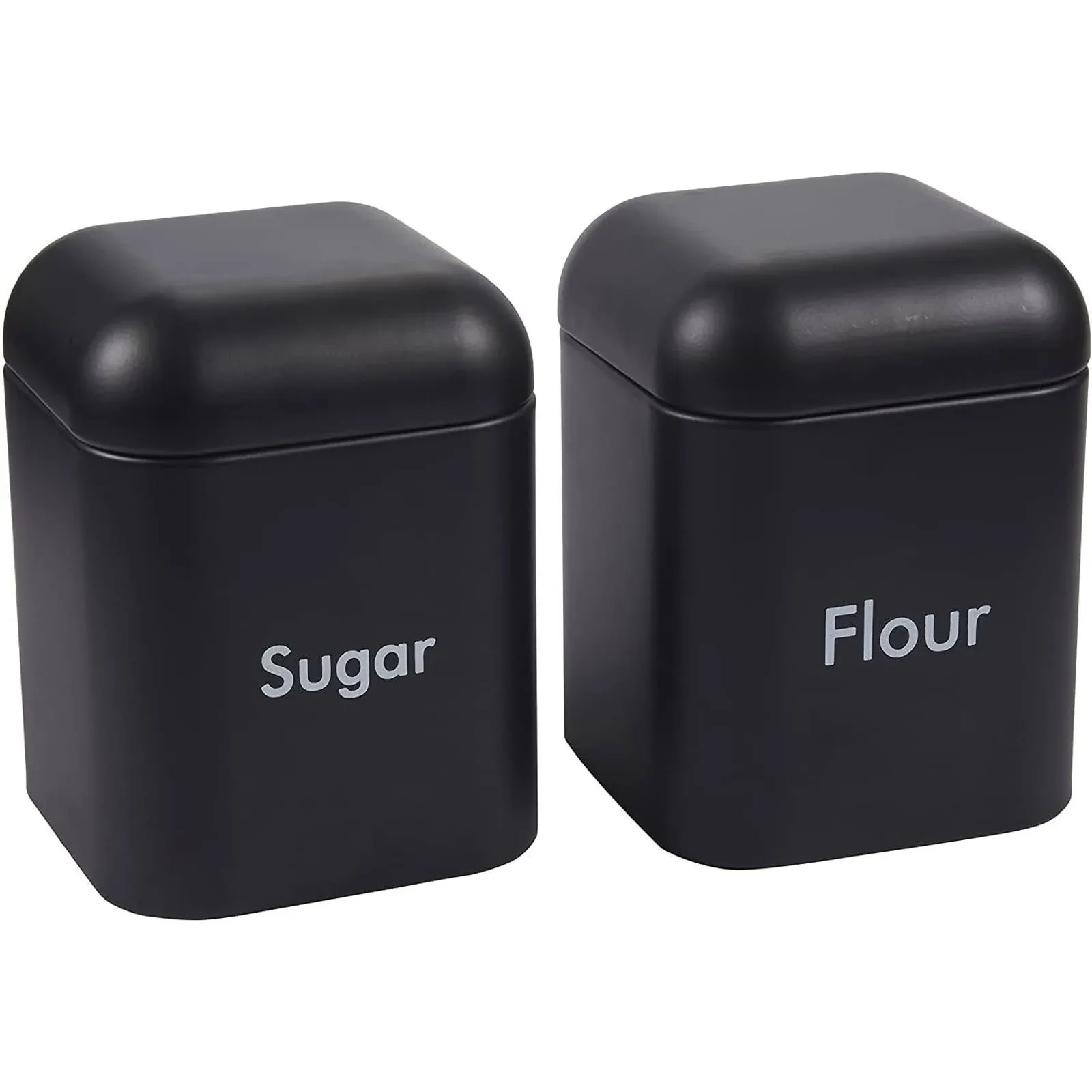 Set of 2 Black Flour and Sugar Canisters for Kitchen, Metal Containers for Stora