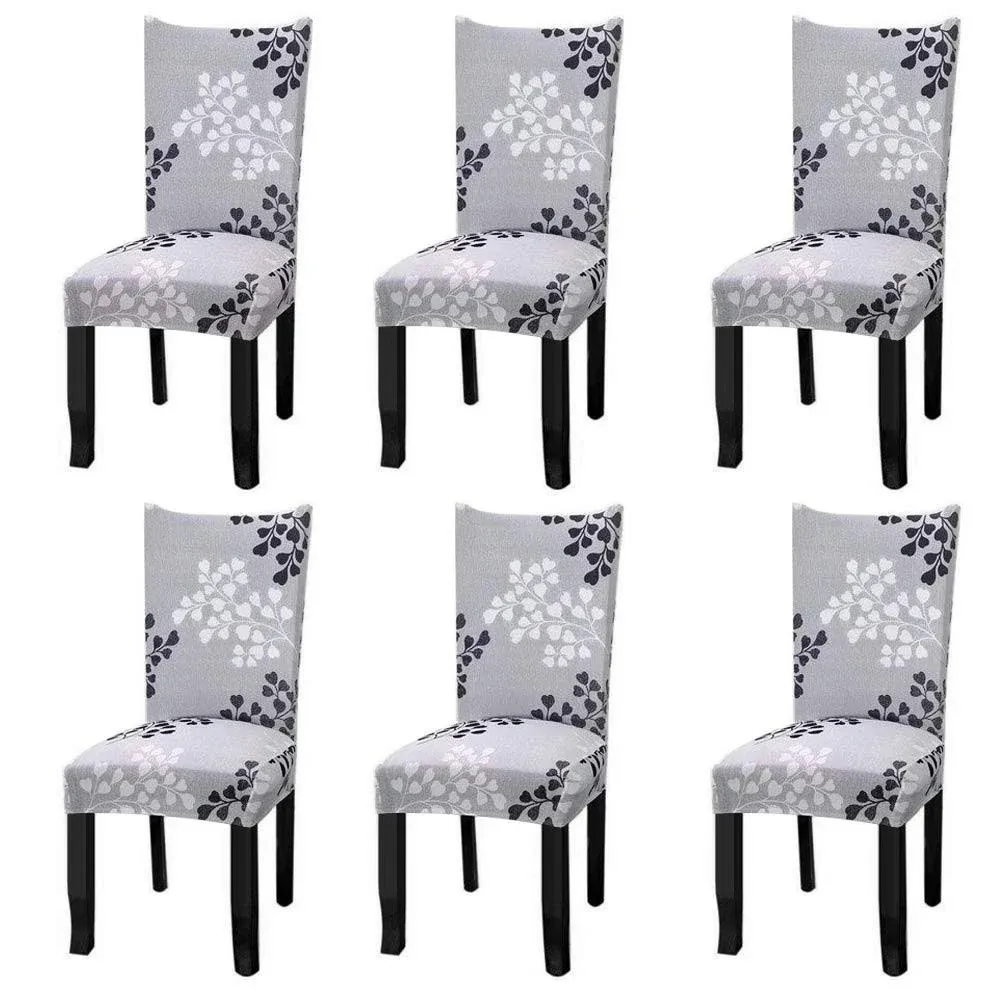 Stretch Dining Chair Covers Removable Washable Dining Room Chair Slipcovers Spandex Chair Slipcover Chair Covers for Dining Room (Gray-Black, 6)