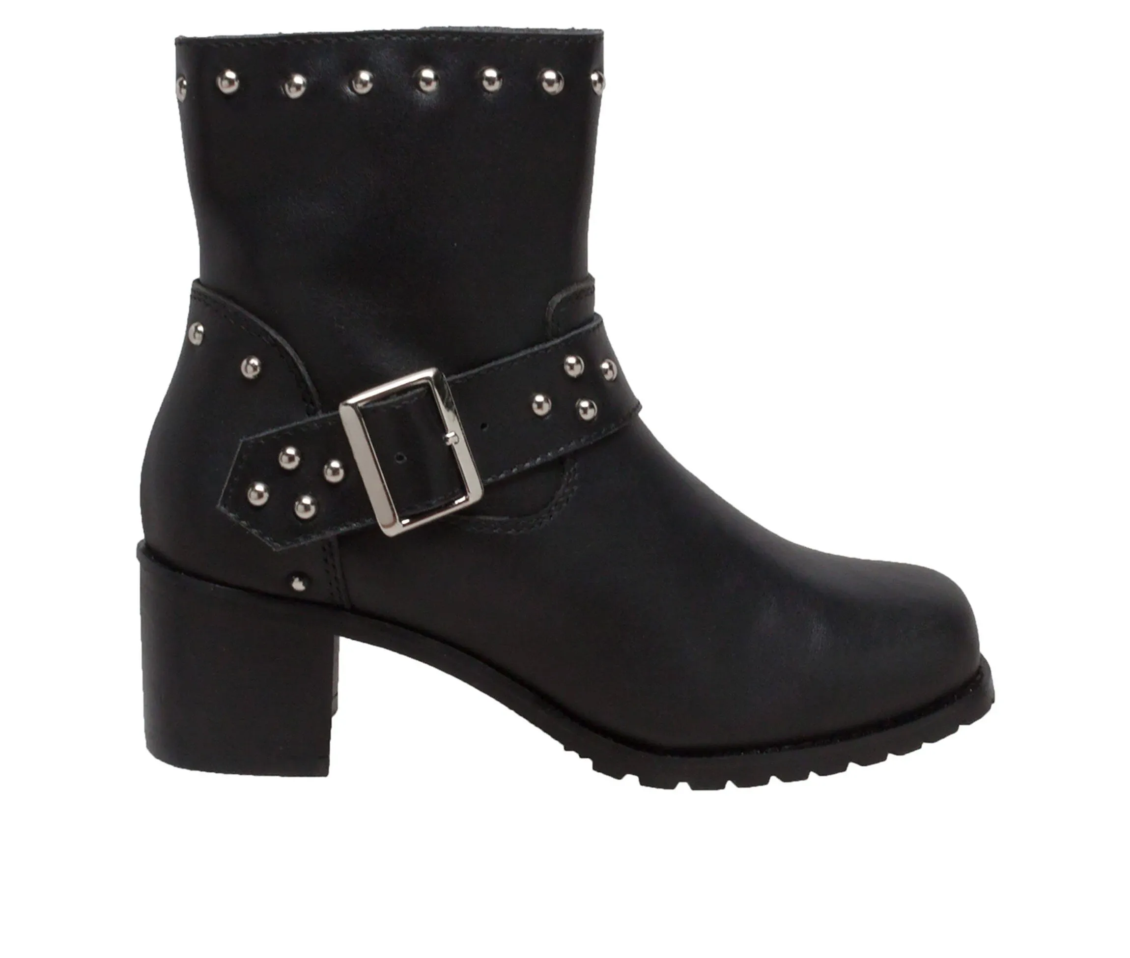 Ride Tecs Women's 6" Heeled Buckle Biker Boot Black