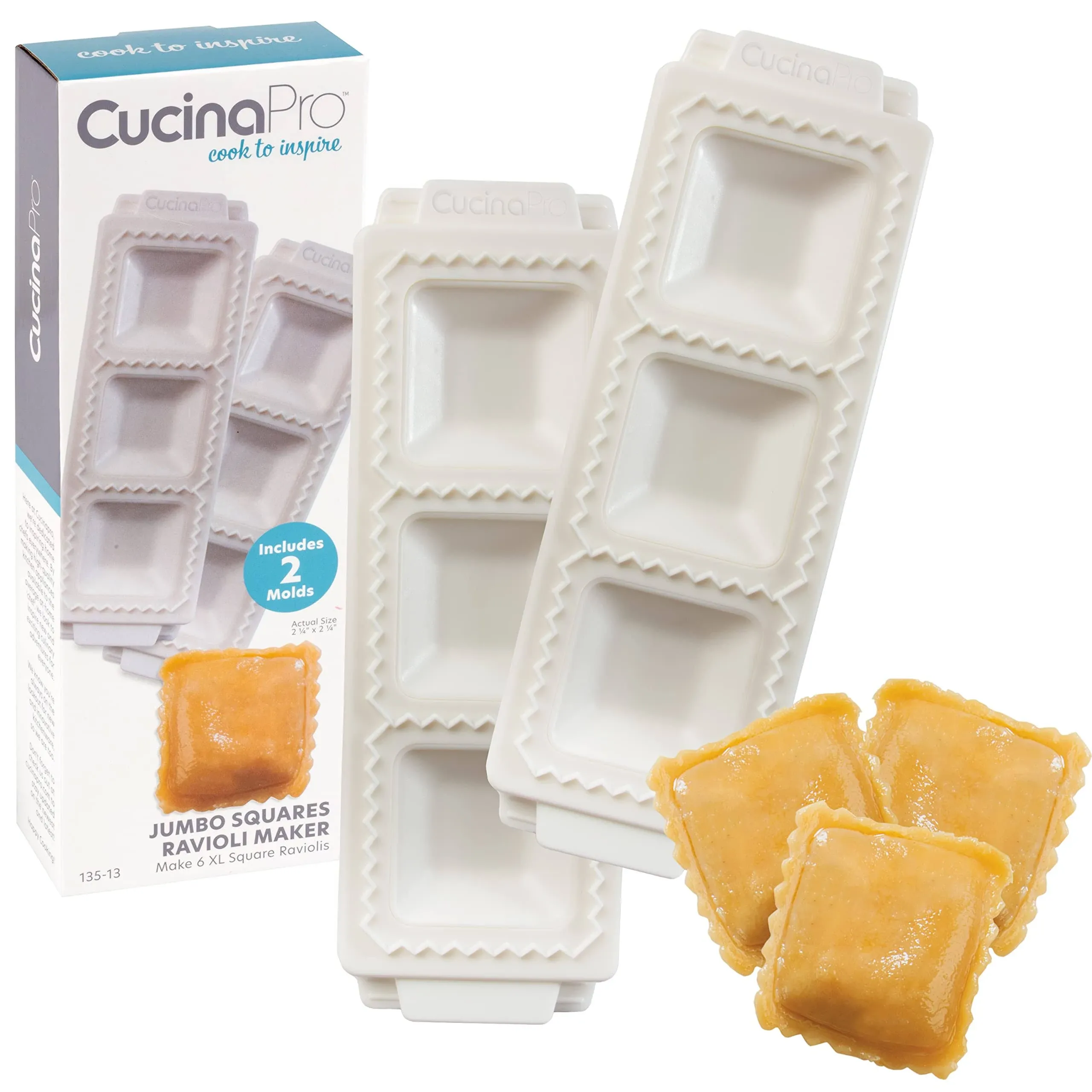 Jumbo Squares 2&#034; Ravioli Molds 2 Pack- Homemade Filled Pasta Maker- 2 Piece T...