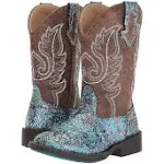 Roper Kids Kids Girls Southwest Glitter Square Toe Casual Boots Mid Calf - Blue, Brown - Size 2 M