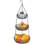 CAXXA 3-Tier Hanging Basket Fruit Organizer Kitchen Heavy Duty Wire BLACK 