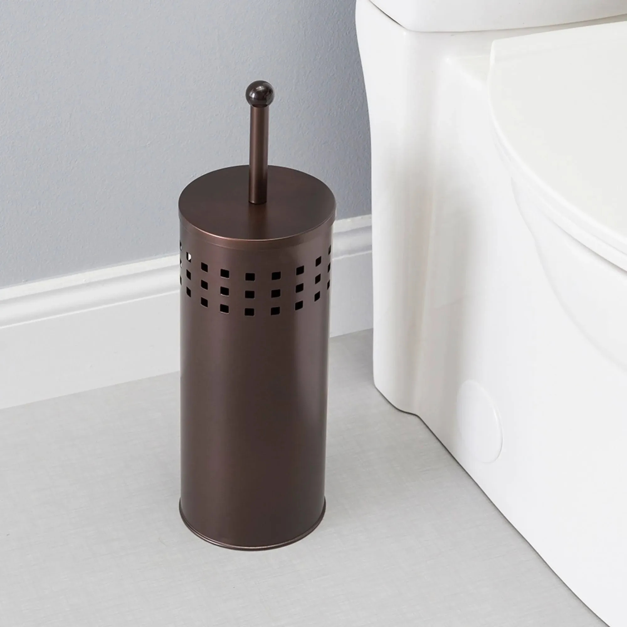 Home Basics Steel Toilet Bowl Plunger With Holder, Orb Brown, 5.5x17.8 Inches