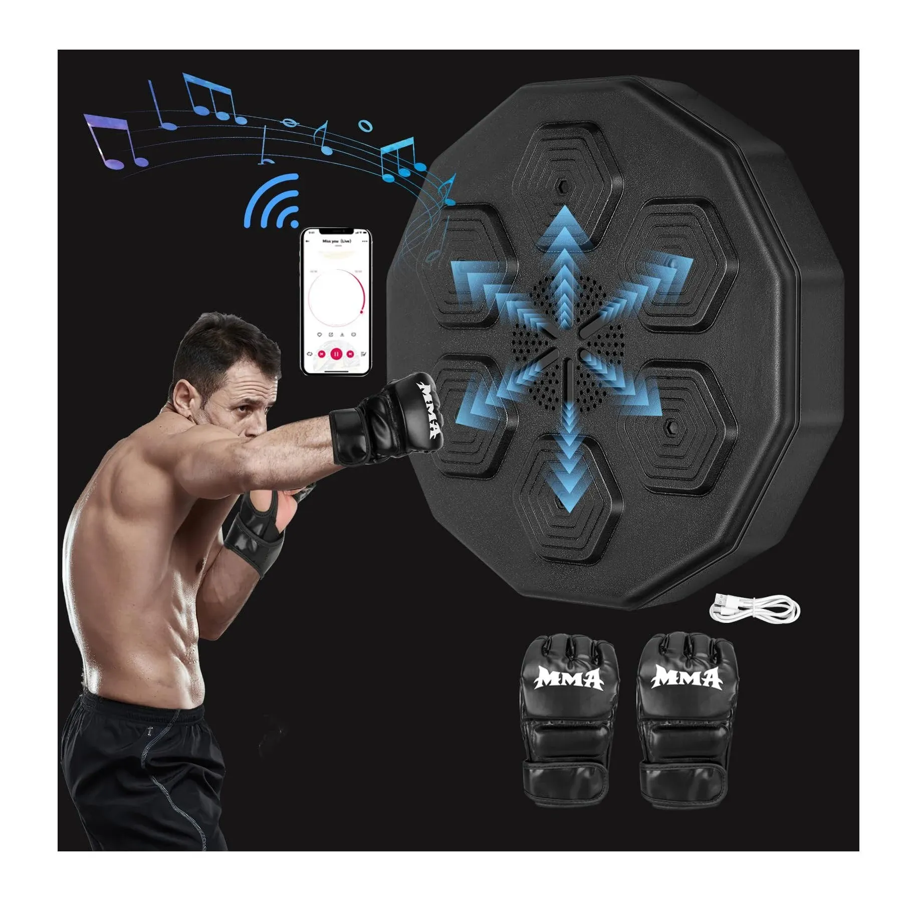 Boxing Training Machine, Smart Music Wall Mounted Punching Sports Rechargeable LED Light, Hand/Eye/Speed Reaction for Kids/Adults/Home Workout