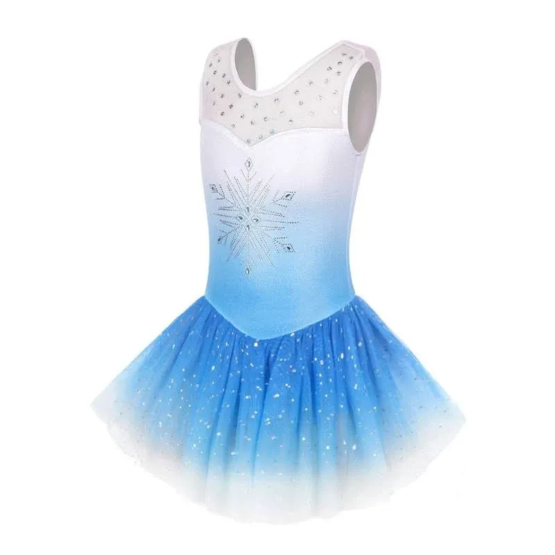 EQSJIU Ballet Leotard with Tutu Skirt for Girls Dance Gymnastics Toddlers Sparkly Snowflake Party Dress Outfit Kids