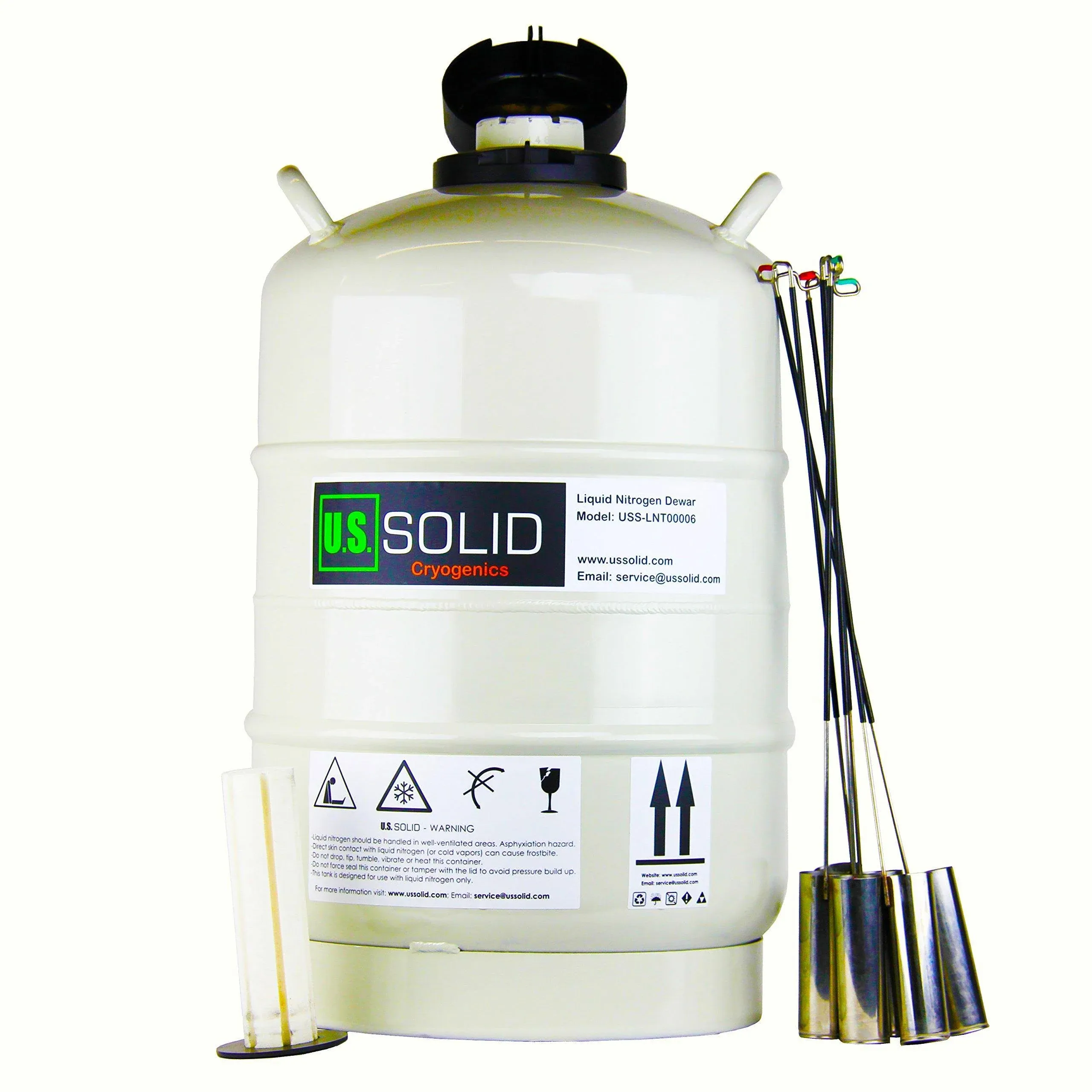 U.S.SOLID 10L Cryogenic Container Liquid Nitrogen LN2 Tank Dewar with Straps 6 Canisters