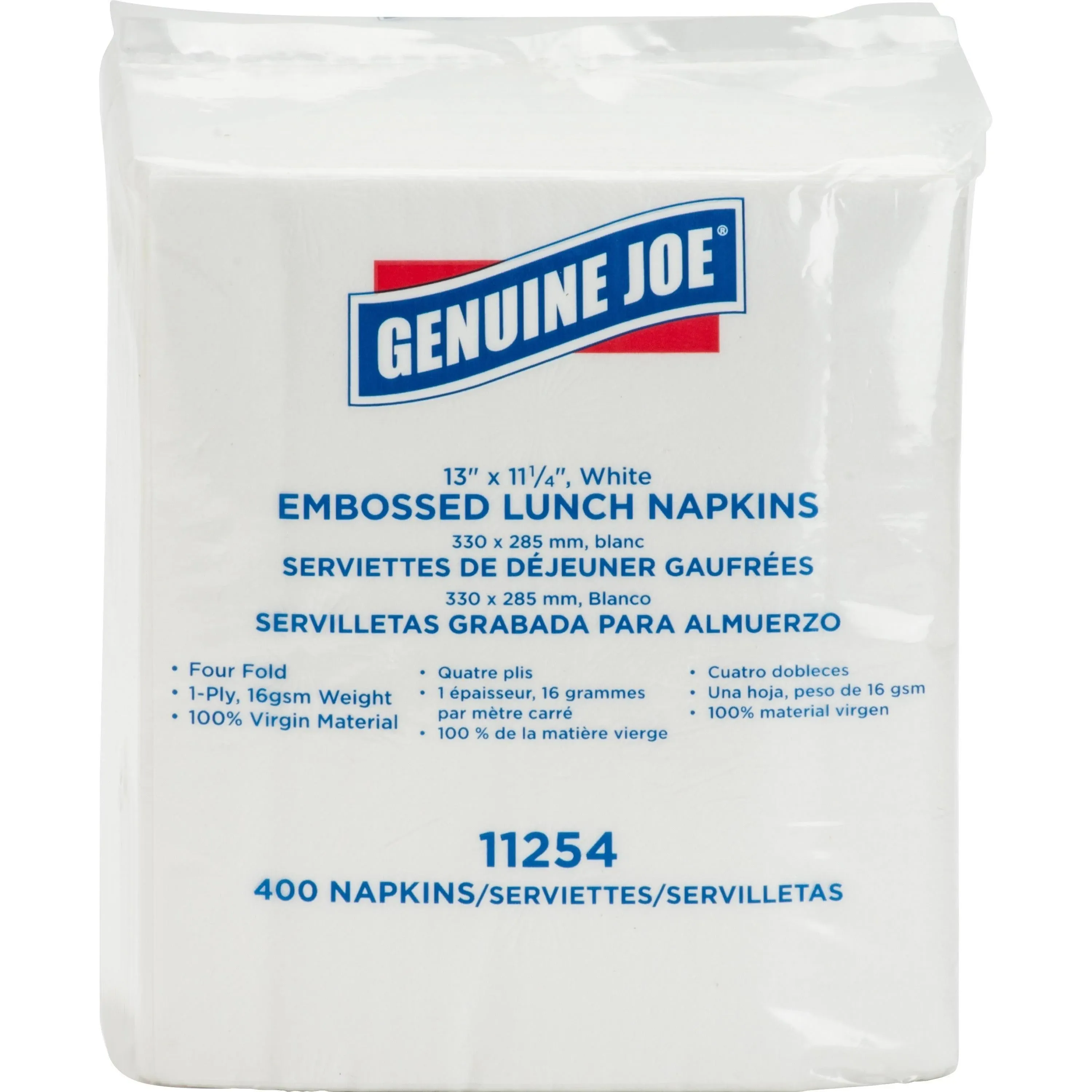 Genuine Joe White Lunch Napkins - 1 Ply - 13" x 11.25" - White - Soft, Quad-fold, Versatile - For Lunch - 400 Per Pack - 2400 / Carton