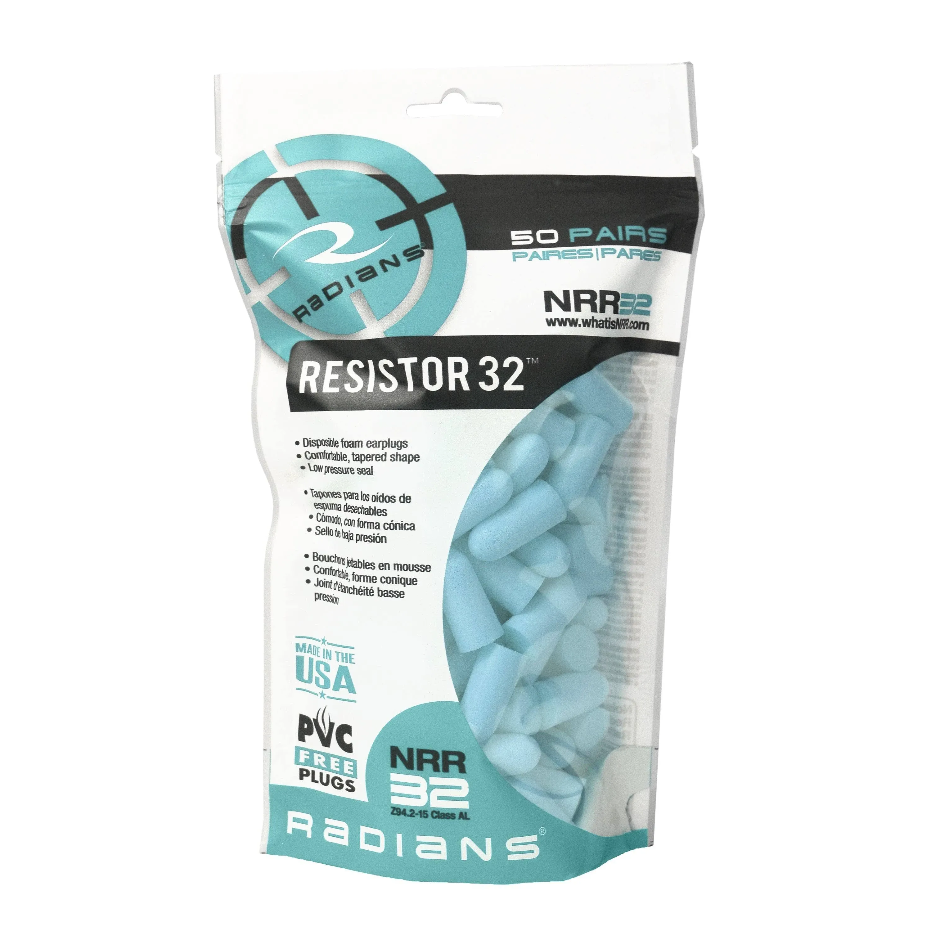 Radians Resistor 32 Foam Earplugs 50 Pair in Aqua