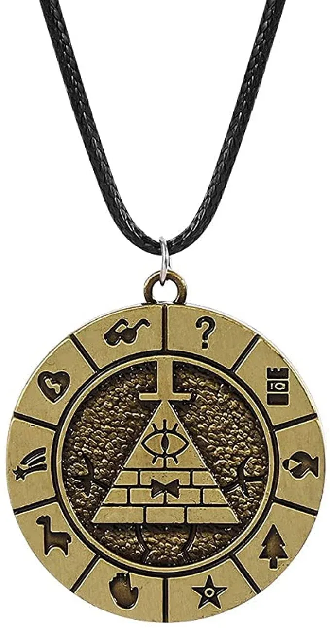 OfficialOtaku Bill Cipher Gravity Falls Wheel Pendant Necklace - Metal (0.7g) Gold