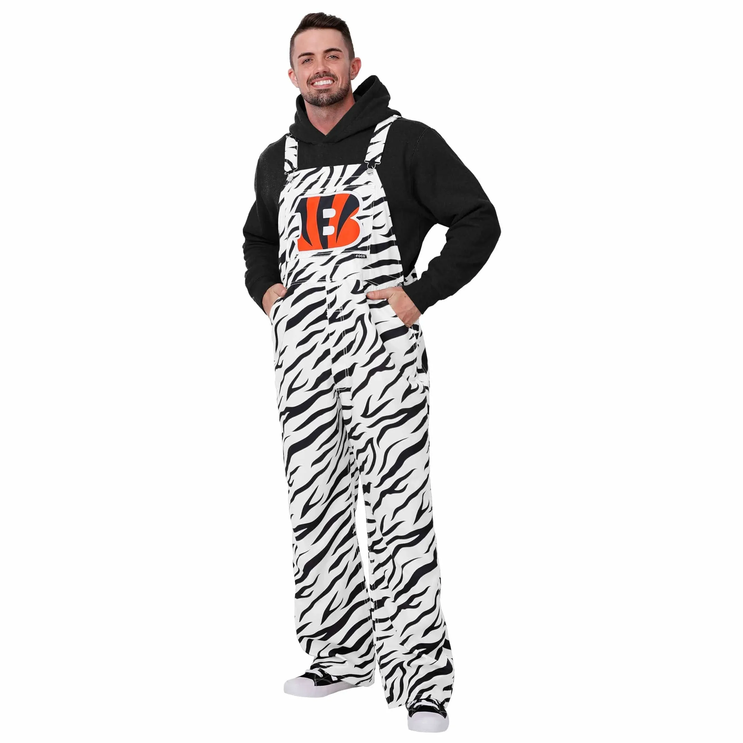 Cincinnati Bengals NFL Mens White Tiger Stripe Thematic Bib Overalls