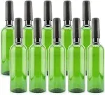 Cornucopia Plastic Wine Bottles (10-Pack, Green); Empty Bordeaux-Style Wine Bottles with Screw Caps and Seals