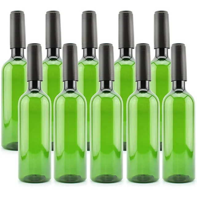 Cornucopia Brands Green Plastic Wine Bottles, 10PK; Bordeaux-Style Wine Bottles w/ Screw Caps and Seals