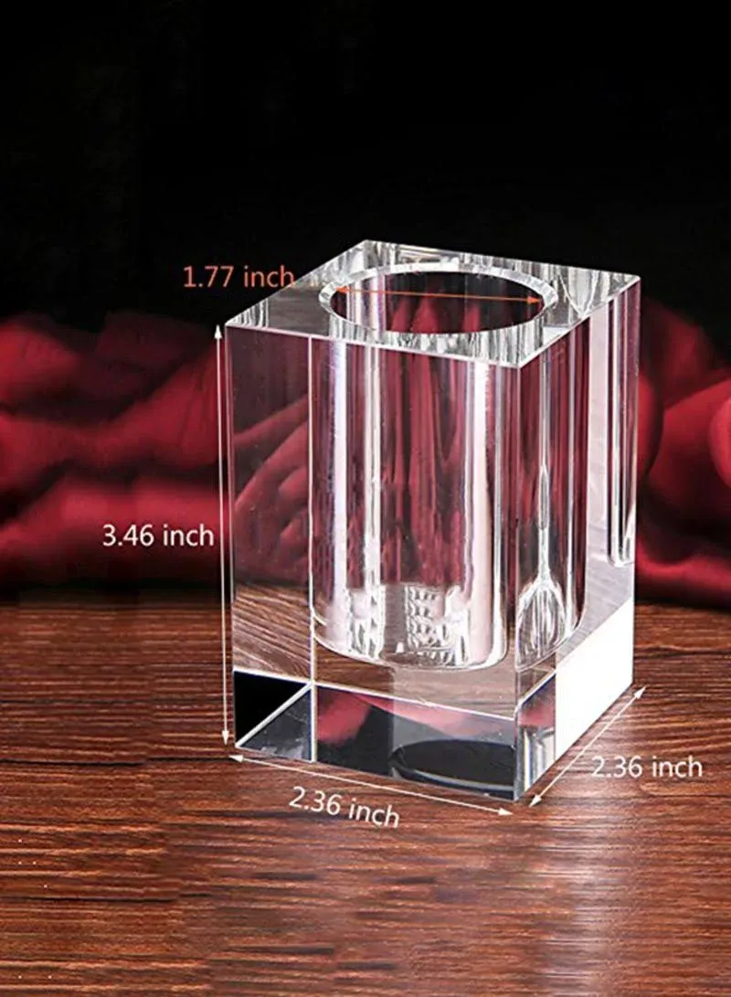 Glass Crystal Pen Pencil Cup Holder Square Clear Small Desk Table Organizer