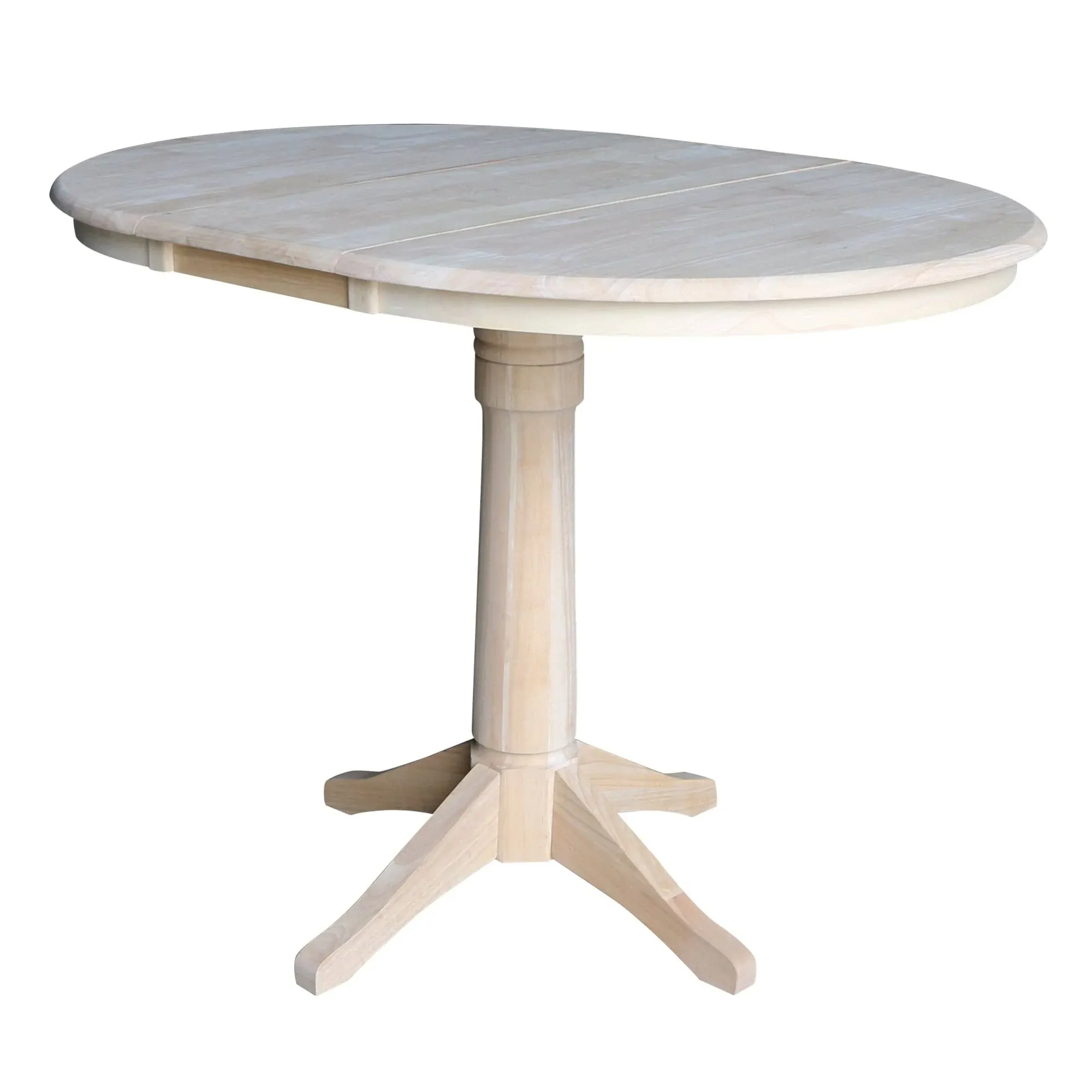 International Concepts 36" Round Top Pedestal Table With 12" Leaf - 34.9"H - Dining or Counter Height