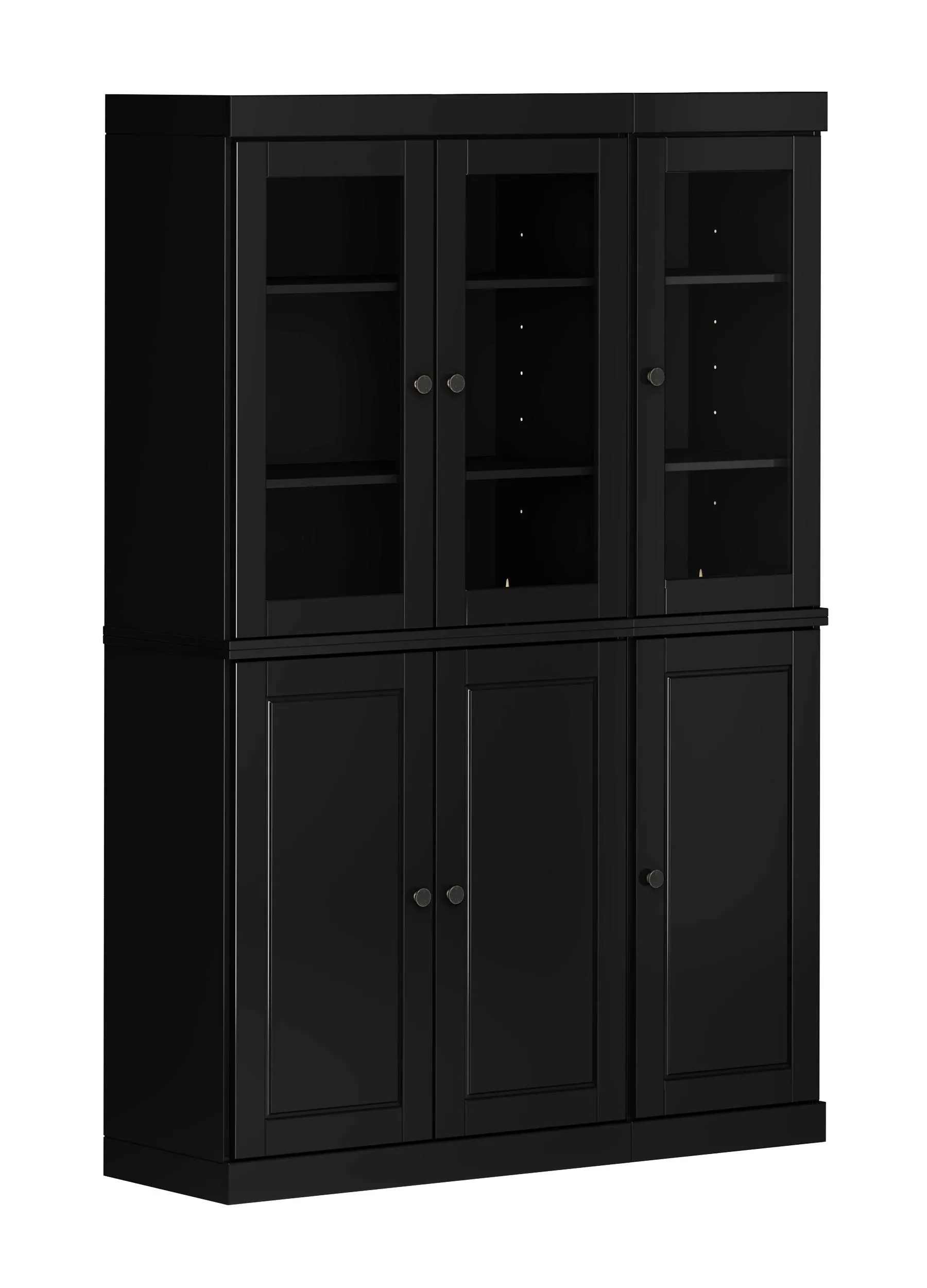 Palace Imports 100% Solid Wood 48.5" Kitchen Pantry Storage Cabinet with Glass Doors, Adjustable Shelves and 2-Drawers, Black