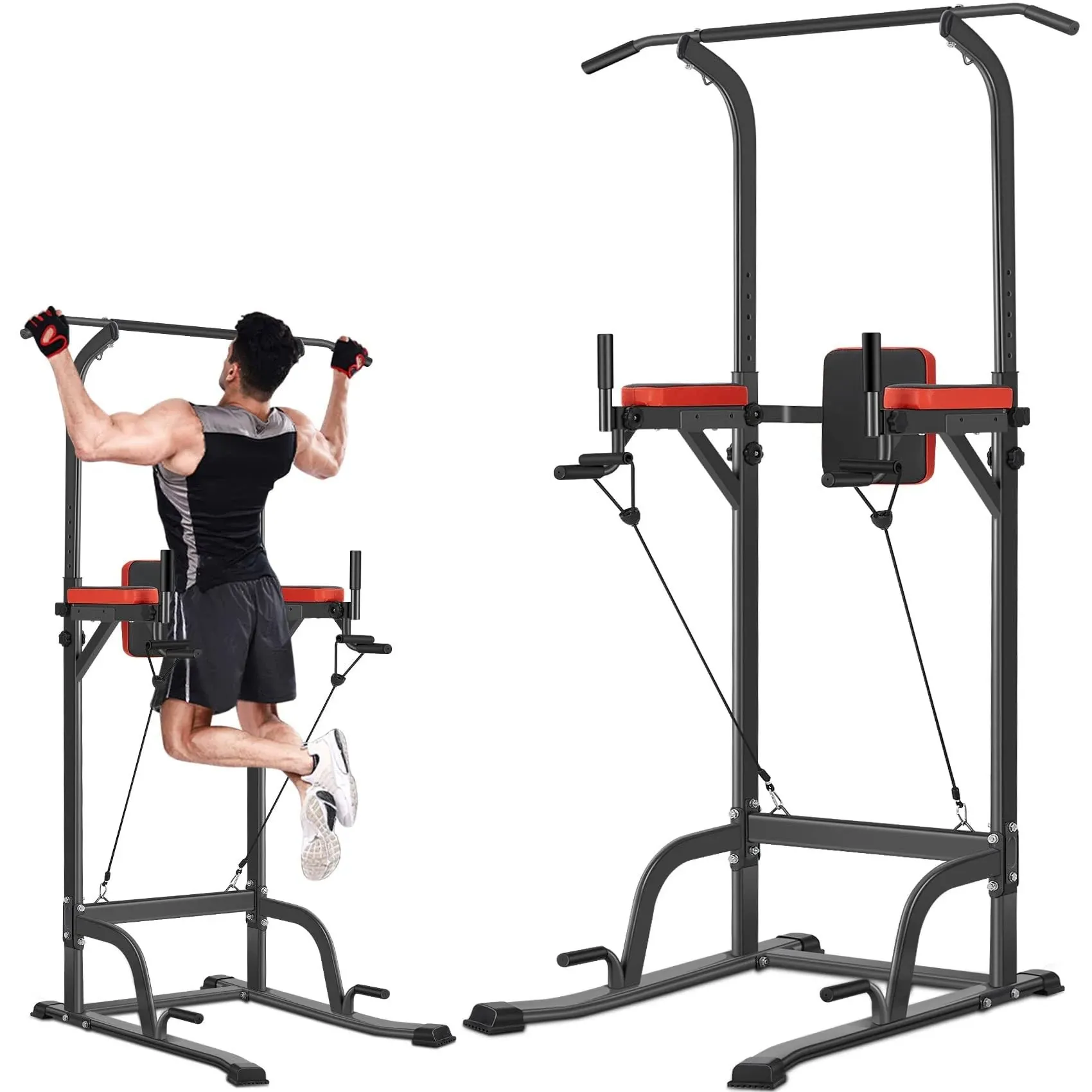 Power Tower Pull Up Workout Dip Station Adjustable Dip Stands Multi-Function ...