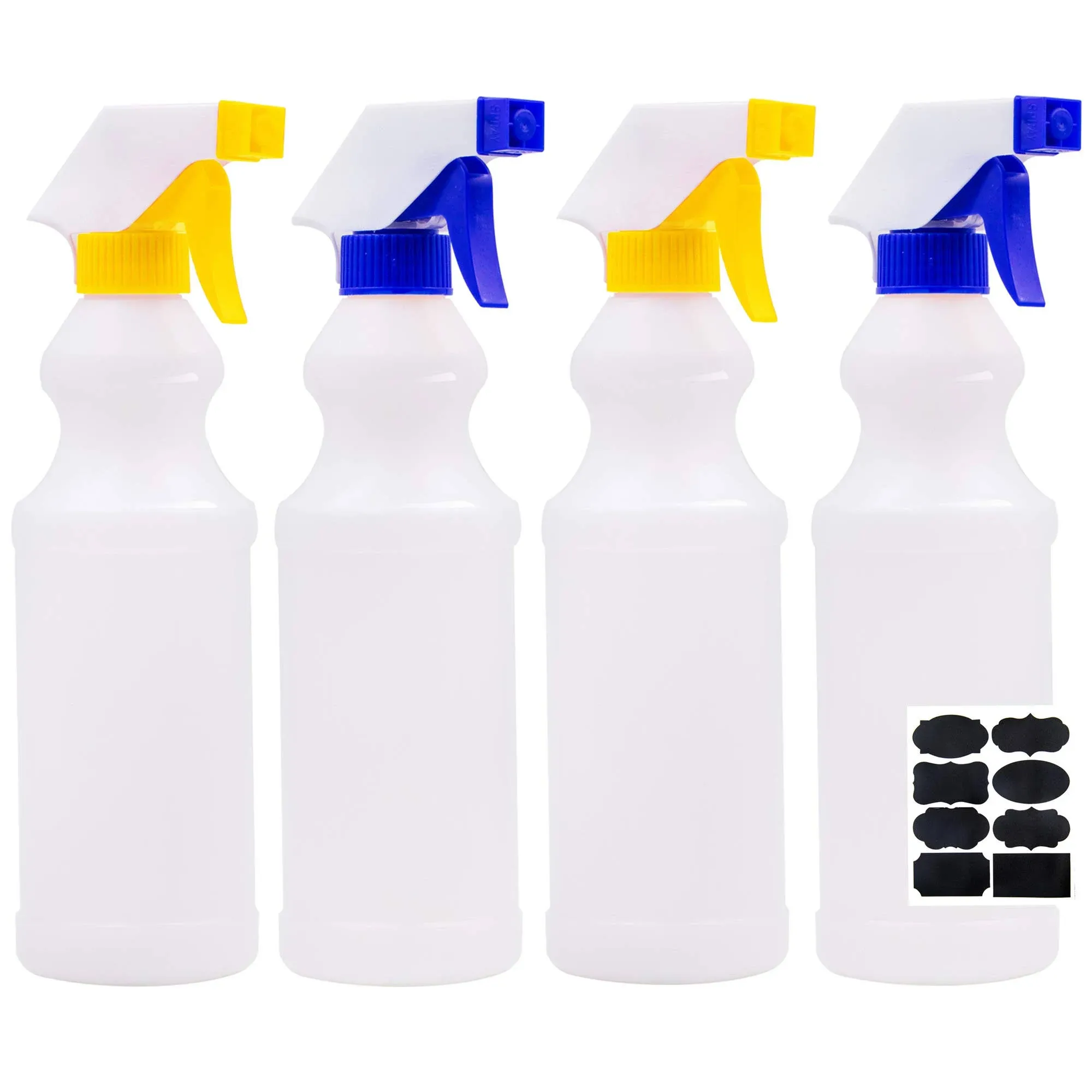 Youngever Plastic Spray Bottles Leak Proof, 4 Pack 16 Ounce Spray Bottles for Cleaning Solution, Empty Spray Bottle, Heavy Duty Spray Bottle with Chalkboard Labels