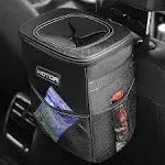 HOTOR Car Trash Can - Multifunctional Car Accessory for Interior Stuff with Compact Design, Waterproof Organizer and Storage with Adjustable Straps, Magnetic Snaps (Light Gray)