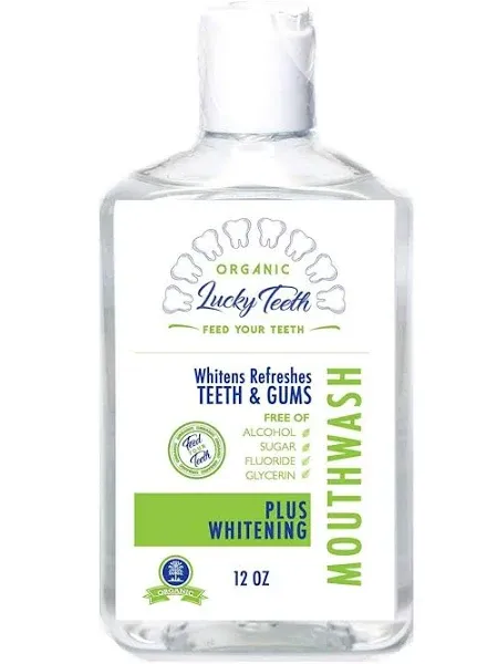 Lucky Teeth Organic Food Grade Peroxide MouthWash - Plus WHITENING - Whitens, Refreshes. Food Grade Peroxide + Essential Oils.